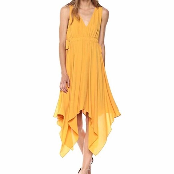 BCBGMAXAZRIA Sleeveless Asymmetrical Handkerchief Dress Golden Yellow XS - Picture 3 of 5